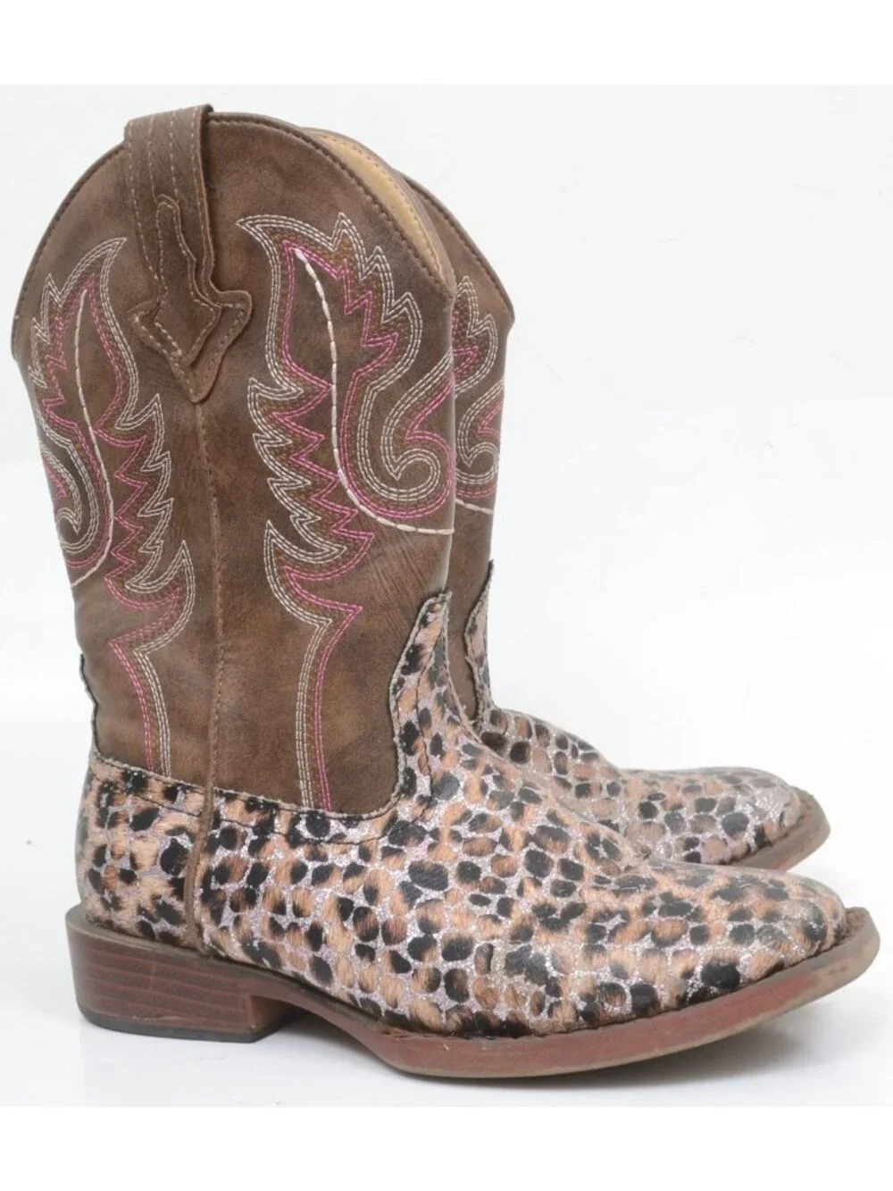 Roper Girls' Size 13 Glitter Leopard Western Boots - Square Toe Cowgirl Bootie
